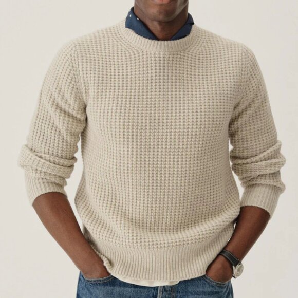 Buck Mason Mens Herdsman Crewneck Sweater Merino Wool Waffle Light Oat Sz‎ 2XL - Picture 1 of 12
